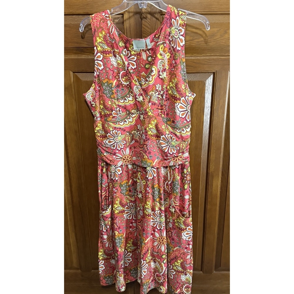 Athleta Jura Retro Floral Paisley Pocket Gathered Waist Midi Dress Women Size XL